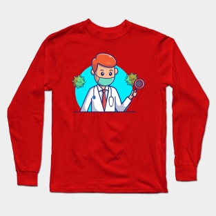 Doctor Searching for Virus Cartoon Long Sleeve T-Shirt